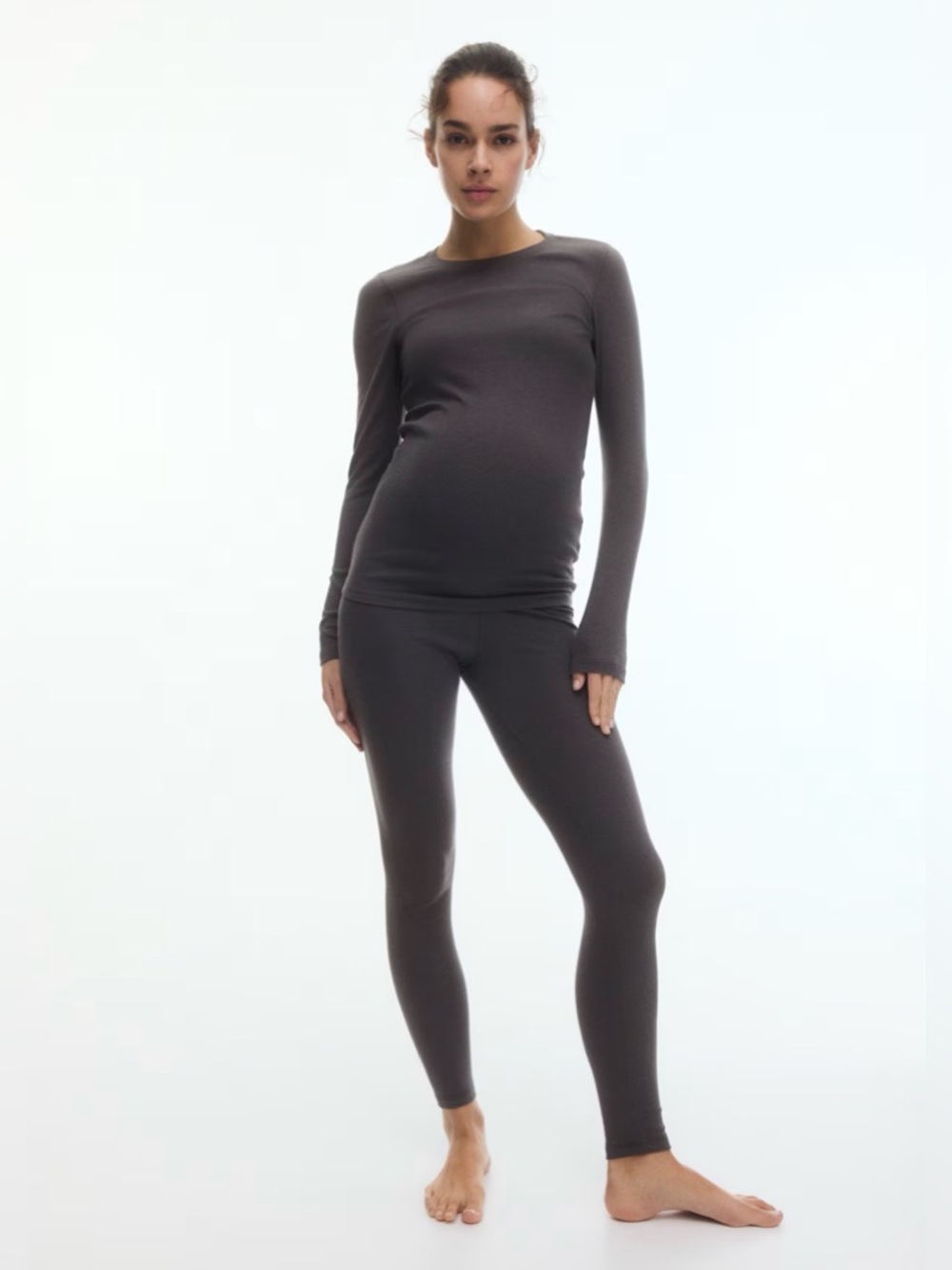 H&M Dark Gray Ribbed Long-Sleeve Top & Legging Maternity Set